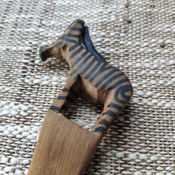 Vintage Hand Carved Wooden Zebra Spoon and Fork - Picture 5 of 14